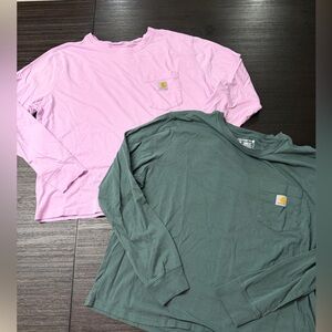 Carhartt Loose Fit Long Sleeve Pocket Tee in Pink & Sage Green